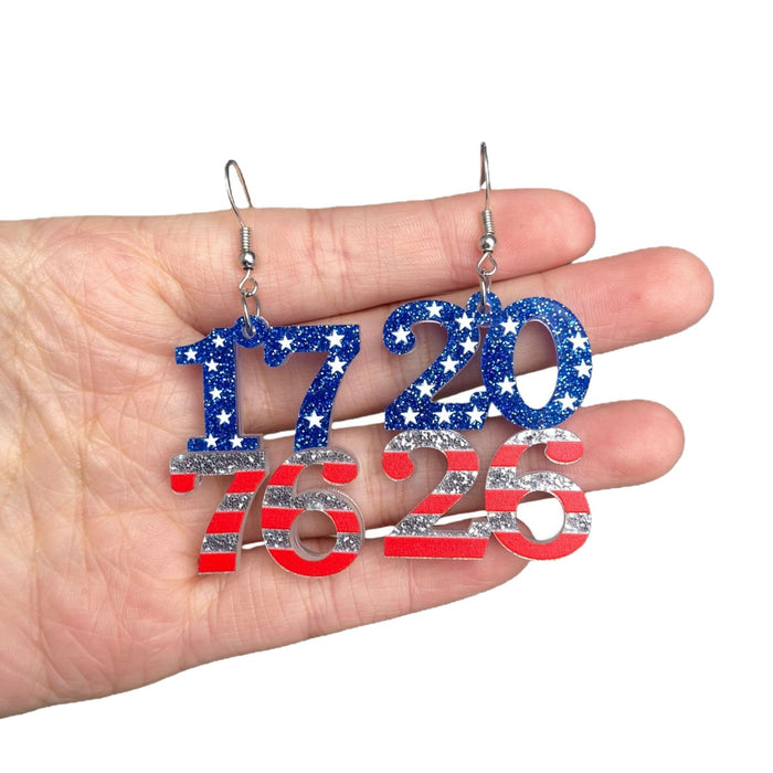 Wholesale Acrylic Double Layer Heart Drop Earrings Jewelry Accessory Independence Day