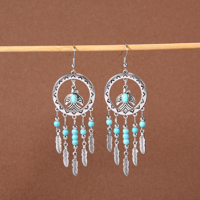 Wholesale Alloy Bohemian Tassel Long Ethnic Style Earrings JDC-ES-Gumi009