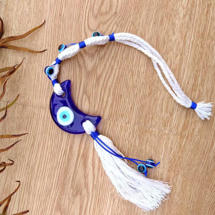 Wholesale Handmade cotton rope, wooden ring, blue eye pendant, devil's eye pendant, car interior pendant, car hook weaving