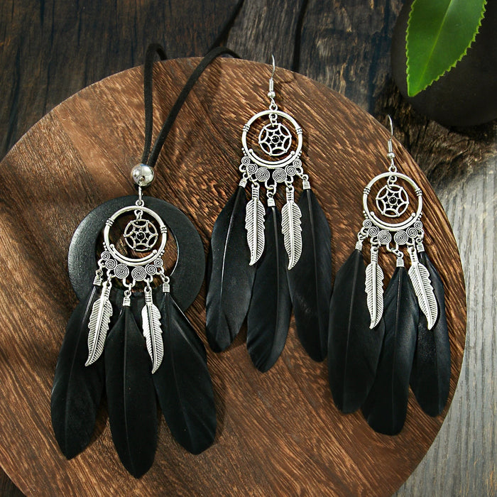 Wholesale Ethnic Geometric Antique Silver Alloy Earring Necklace Set - 4 Styles MOQ≥2
