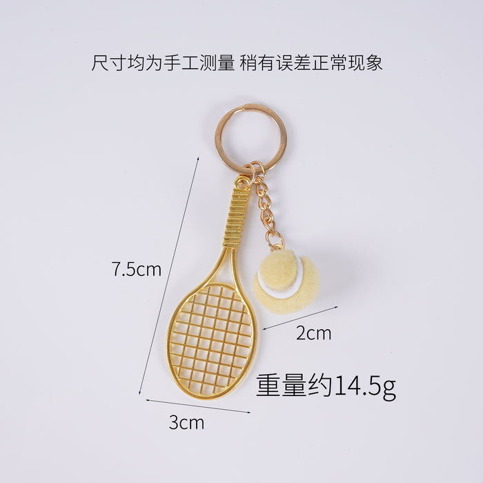 Wholesale Metal Tennis Racket Keychain Pendant Silver Blue Modern Minimalist Fashion Accessory MOQ≥2
