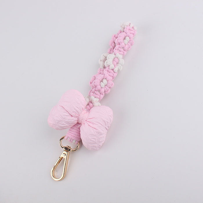 Wholesale Cotton-Filled Bow Mobile Phone Pendant Braided Mobile Phone Chain Small  Flower Braided Rope Keychain Bag