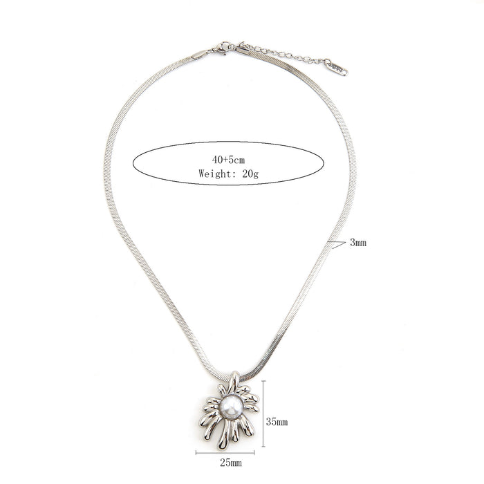 Wholesale Stainless steel solid sunflower necklace with personalized light luxury snake bone chain and petal necklace with pearls