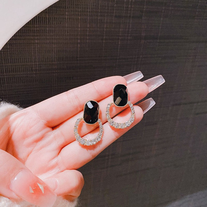 Wholesale Silver Needle New Geometric Full Diamond Earrings and Earrings, with a niche design and simple temperament, wholesale of earrings