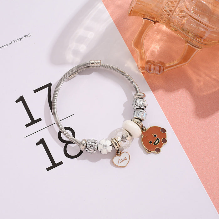 Wholesale Cute Cartoon Heart Stainless Steel Open Bangle for Men and Women