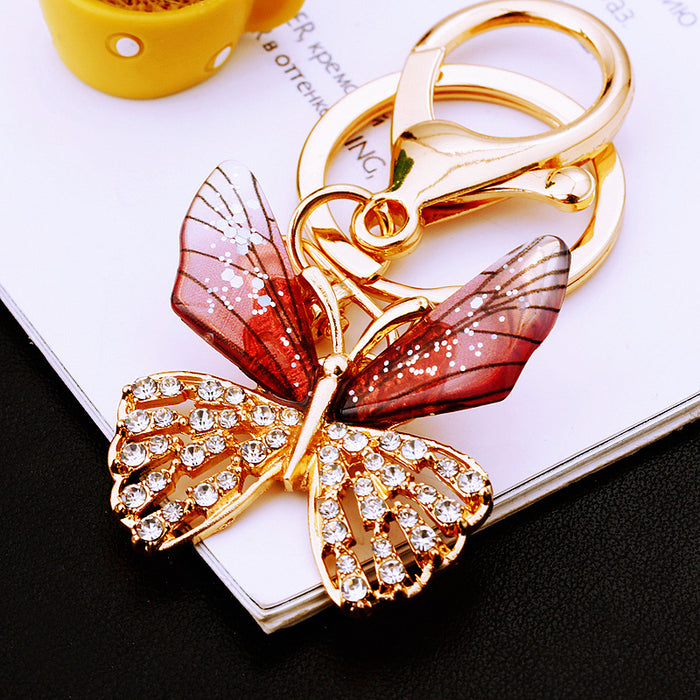Wholesale New Diamond encrusted Butterfly Car Keychain Metal Cute Women's Bag Pendant Keychain