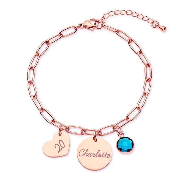 Wholesale Birthday Stone Bracelet Steel Rose Gold Plated Round Brand Name Engraved Birthday Bracelet Love Bracelet