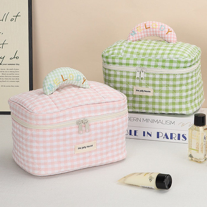 Wholesale plaid cosmetic bag large capacity high-end sense cute portable high-value storage bag