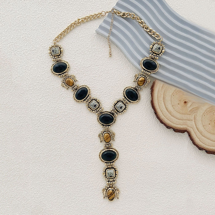 Wholesale alloy resin gem geometric pendant necklace simple women