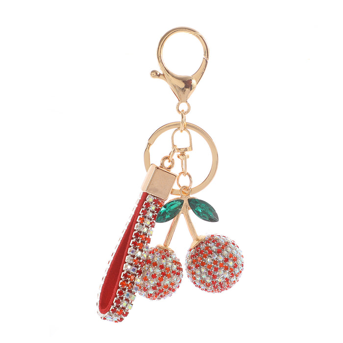 Wholesale alloy cherry key chainal rhinestone fruit key chain