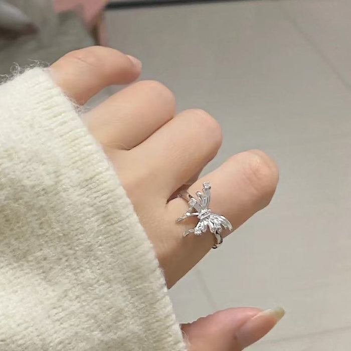 Wholesale Irregular three-dimensional butterfly opening ring, niche design, adjustable index finger ring, cold ring