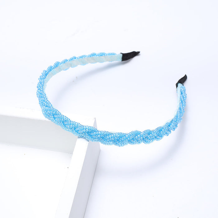 Wholesale Beaded twisted braid headband with millet beads crystal hairpin handmade beaded crystal hair accessories