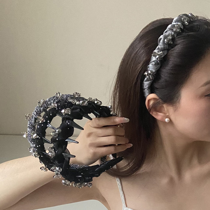 Wholesale Rhinestone Mesh Wavy Headband New Crystal High Cranial Top Head Hoop