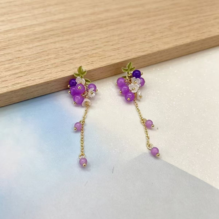 Wholesale Purple Glass Grape Tassel Earrings - Chic Summer Jewelry Accessory