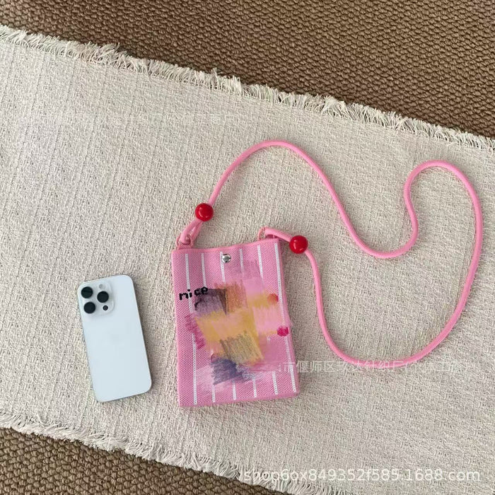 Wholesale Knitted Crossbody Bag with Rope and Beads Cute Phone Purse MOQ≥3