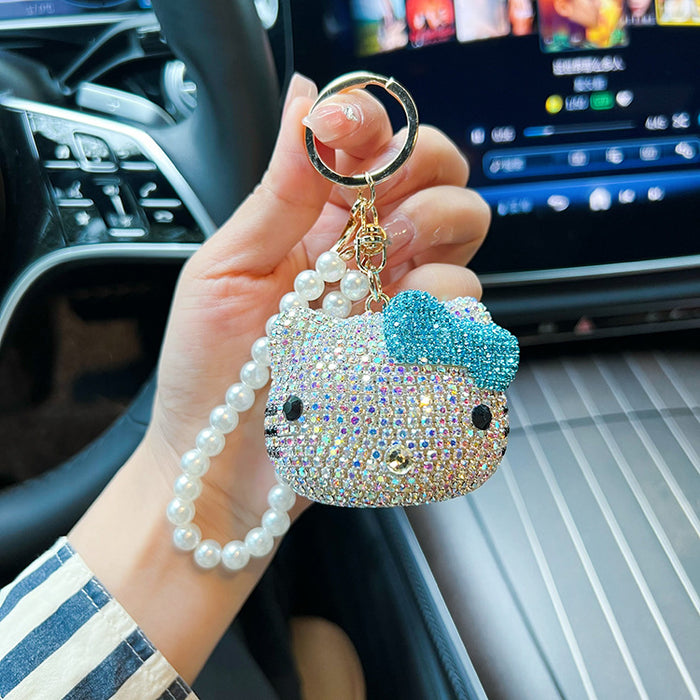 Wholesale  full diamond key chain cartoon doll crystal pearl chain