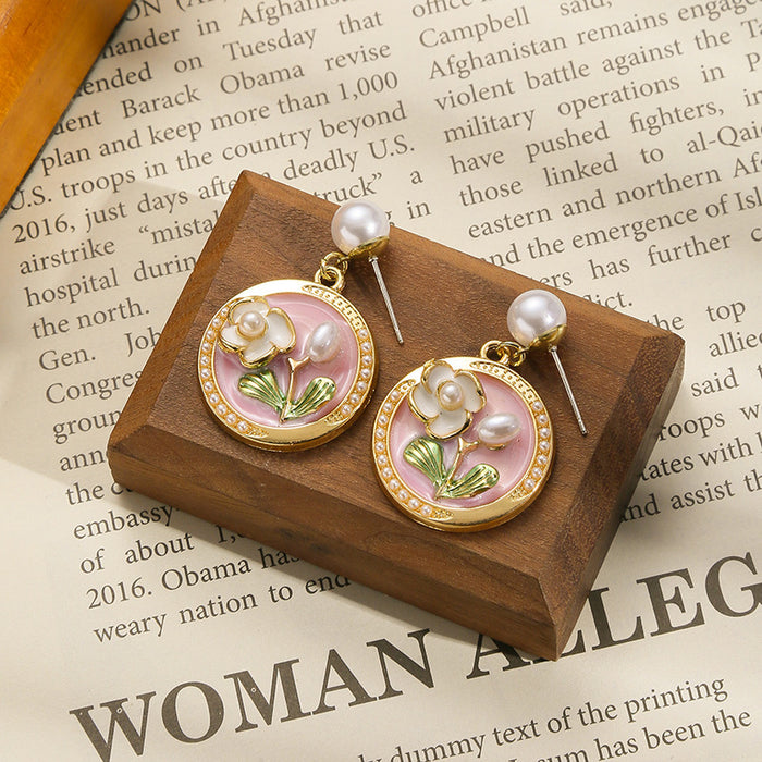 Wholesale Colored oil dripping flower earrings with a light luxury and high-end feel, fresh and fashionable temperament earrings