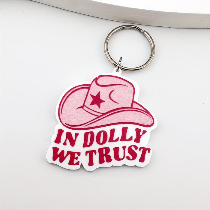 Wholesale Acrylic Western Pink Cowboy Hat Letter Slogan Keychain JDC-KC-DaiW003