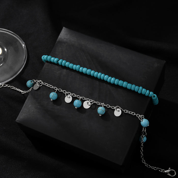 Wholesale retro Bohemian turquoise 2-piece set anklet
