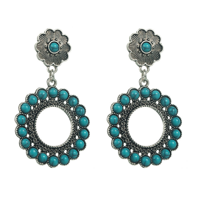 Wholesale Retro Bohemian ethnic style elegant silver needle earrings