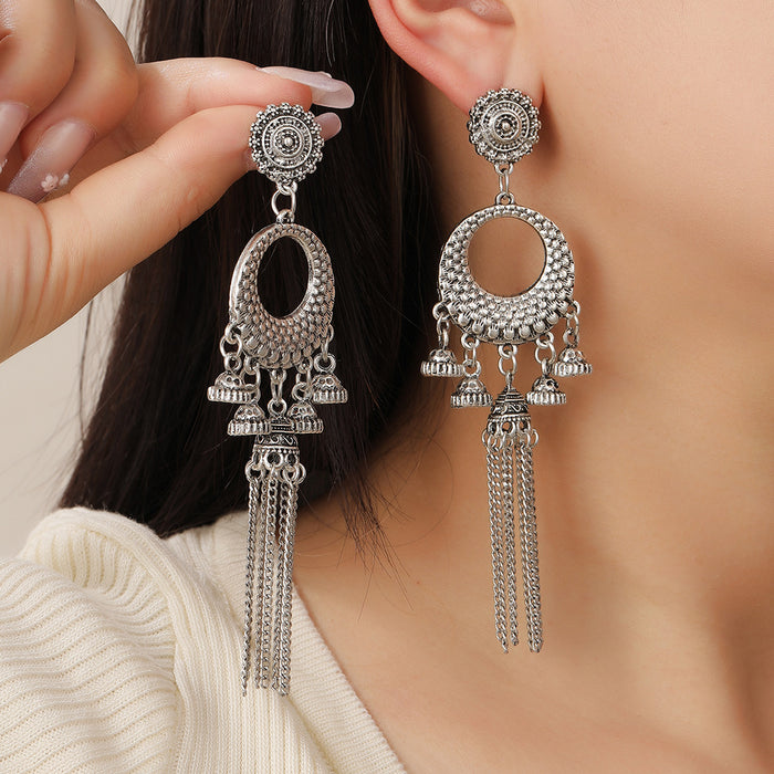 Wholesale Retro Bohemian Long Tassel Drop Earrings Heavy Industry Creative Ethnic Style Diamond-Encrusted High-End Earrings