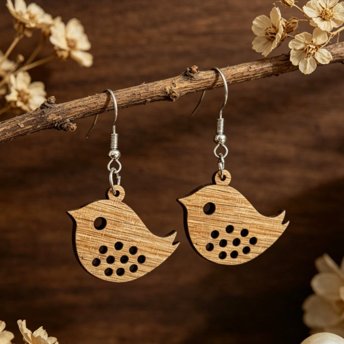 Wholesale Retro Hollow Carved Wooden Bird Earrings Fashion Accessory