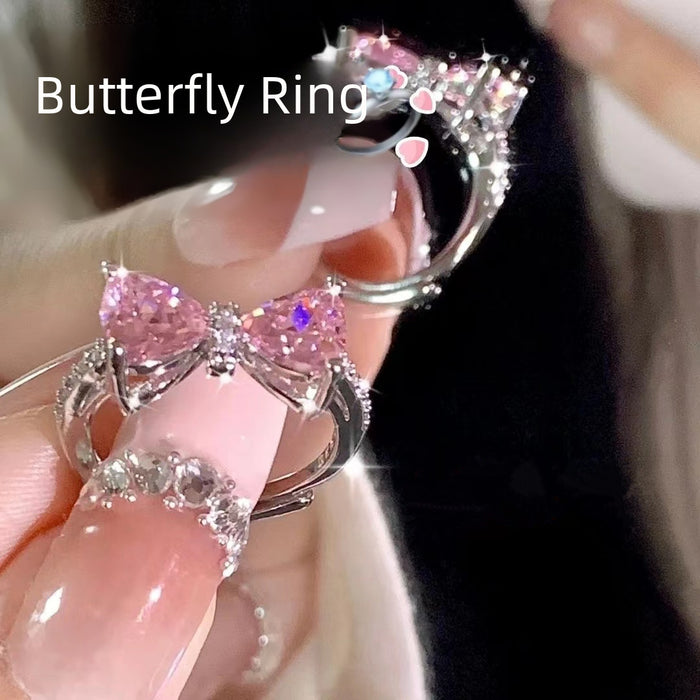 Wholesale Princess's castle pink bow open ring