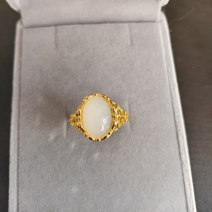 Wholesale Red agate green chalcedony sand gold ring, crown diamond ring, elegant temperament, retro open gemstone ring