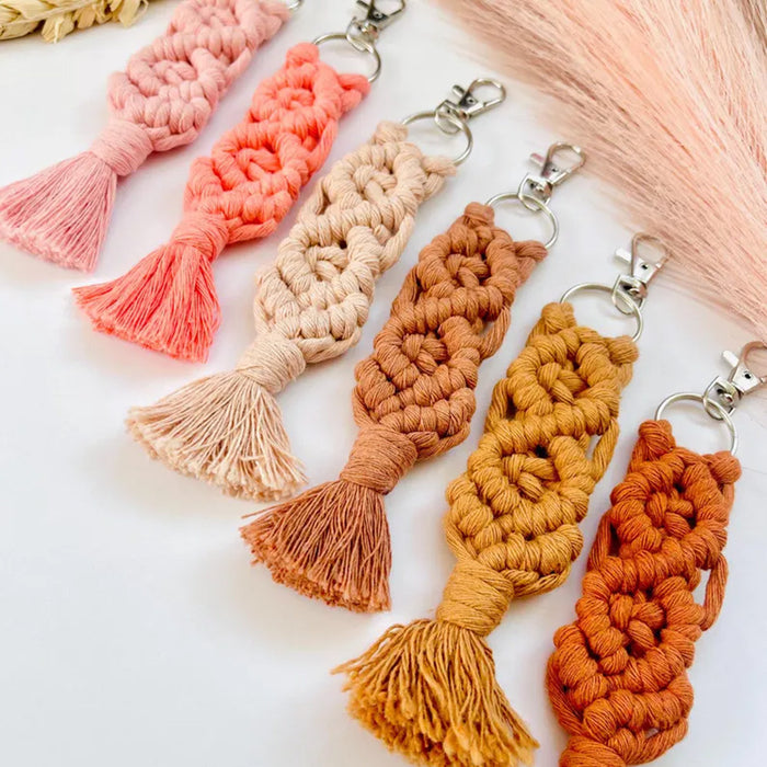 Wholesale Hand-woven bag pendant cotton rope tassel keychain Bohemian retro pendant key ring