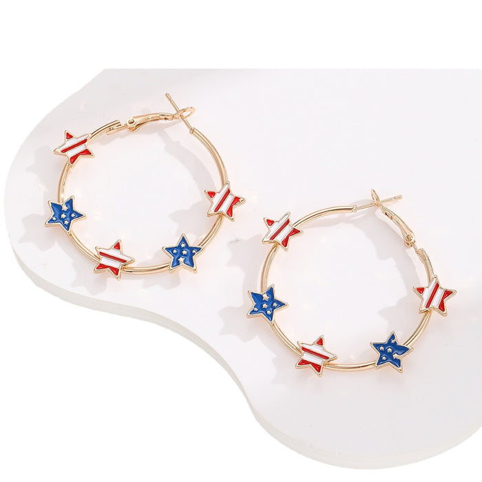 Wholesale New pentagram national flag oil drop earrings European and American fashion star earrings