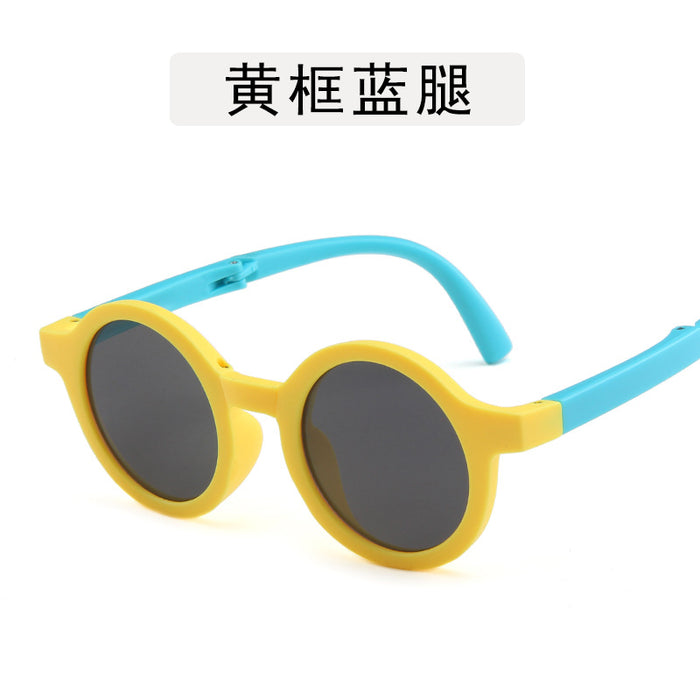 Wholesale Folding children's sunglasses, minimalist frosted glasses, round frame sun protection sunglasses