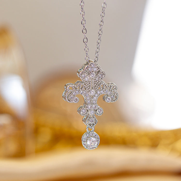 Wholesale Zircon-set cross Titanium steel necklace