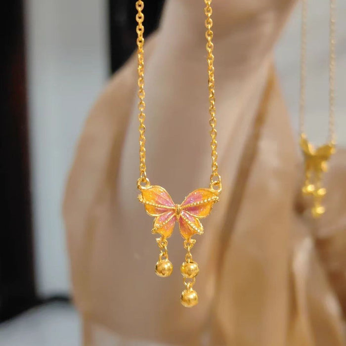 Wholesale Colorful enamel butterfly necklace pendant with high-end feel collarbone chain