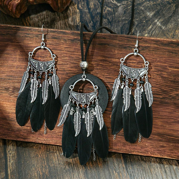 Wholesale Ethnic Geometric Antique Silver Alloy Earring Necklace Set - 4 Styles MOQ≥2
