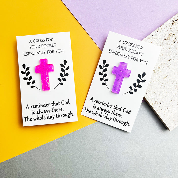 Wholesale Resin 6-color glitter cross pocket Decorations hug card