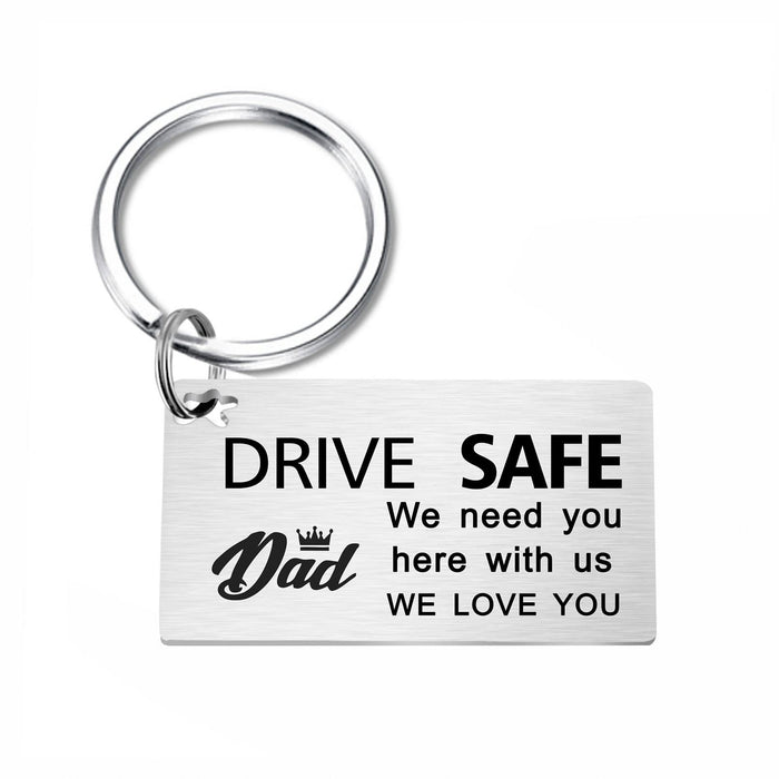 Wholesale Square steel keychain, Father's Day engraved gift, stainless steel card keychain
