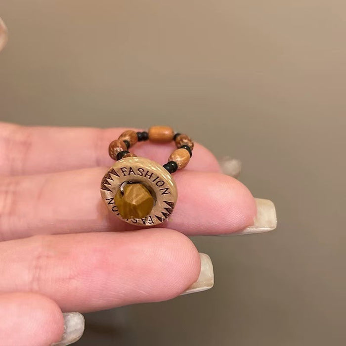 Wholesale Vintage brown beaded ring, wooden personalized bracelet, stacked with index finger ring