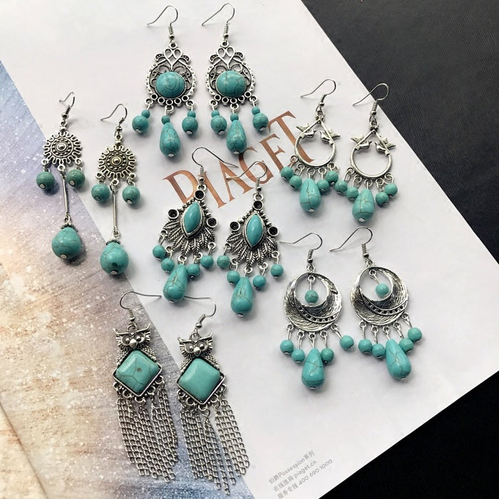 Wholesale Alloy Vintage Turquoise Ethnic Style Earrings JDC-ES-Luox009