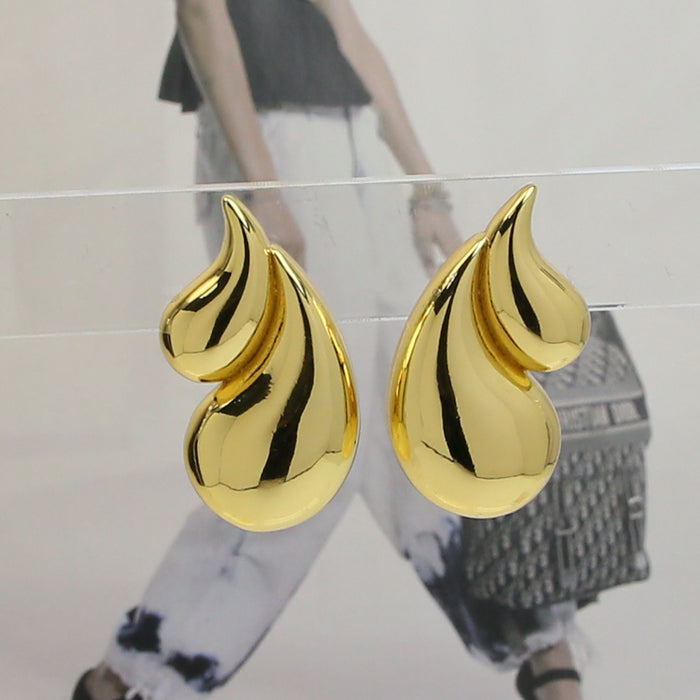 Wholesale  18K Gold Double Water Drop Brass Earrings Women  All Match Geometric Earrings