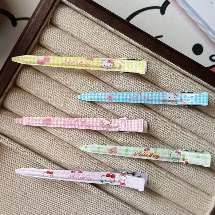 Wholesale Sweet Style Printed Plaid Cat Metal Long Hairpin Cute Girl Girl' s Duckbill Hairpin Hair Accessories
