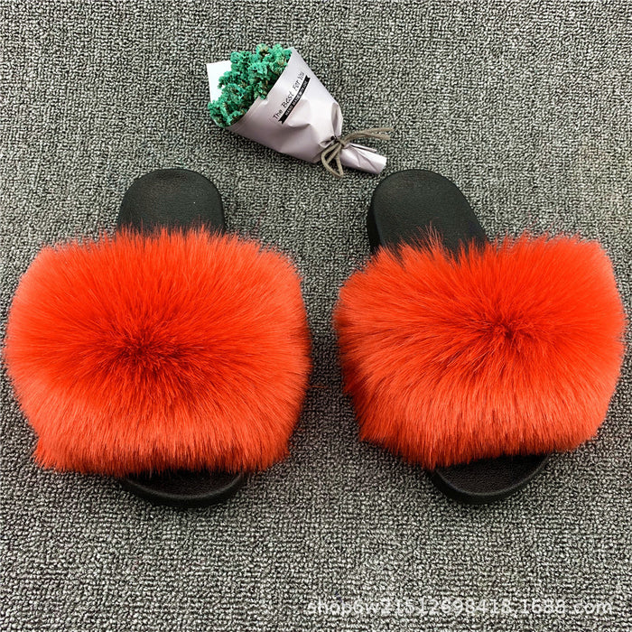 Wholesale imitation fox fur sandals outside wear beach plush sandals JDC-SP-XYu004