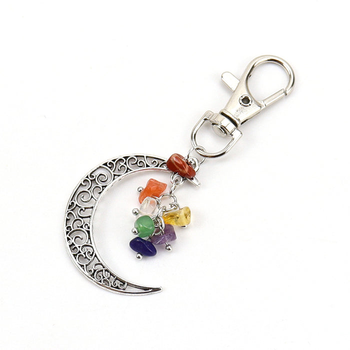 Wholesale Moon Crushed Stone Grape Skewer Natural Crystal Raw Stone Keychain Keychain K42 JDC-KC-HXu001