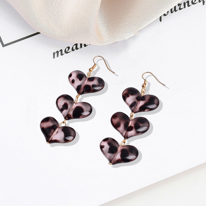 Wholesale Amber Gradient Earrings Hong Kong Style Heart Three-Dimensional Geometric