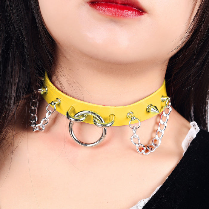 Wholesale Personalized chain PU collar punk style leather collar necklace clavicle chain
