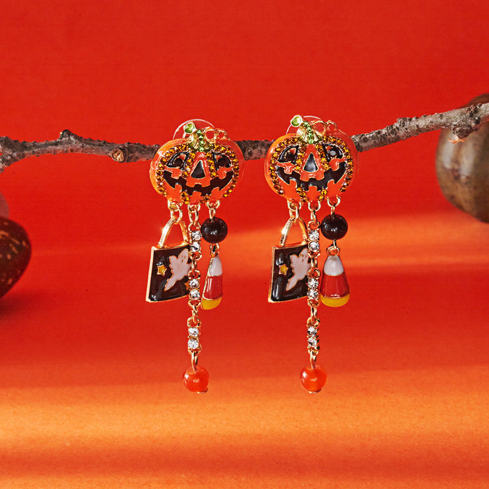 Wholesale Gothic Pumpkin Skull Drop Earrings Alloy Electroplated Jewelry Accessory