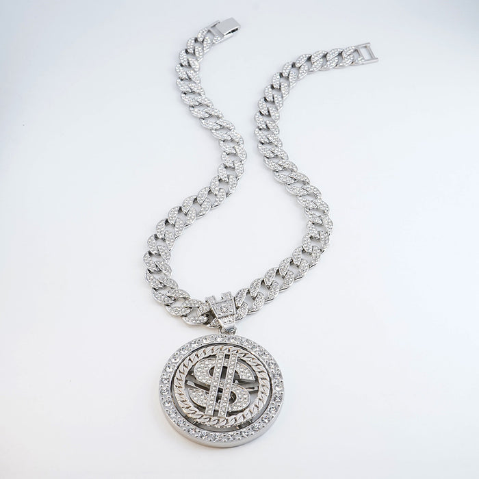 Wholesale Brand Rotatable Dollar Coin Pattern Zinc Alloy Necklace Personalized Pendant