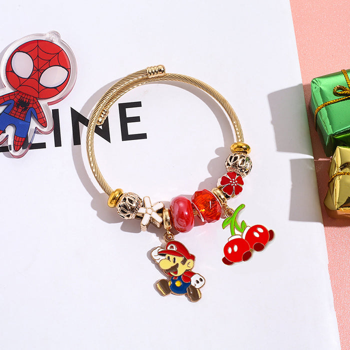 Wholesale Western Anime Cartoon Beaded Bracelet Stainless Steel Open Adjustable for Boutique Resale