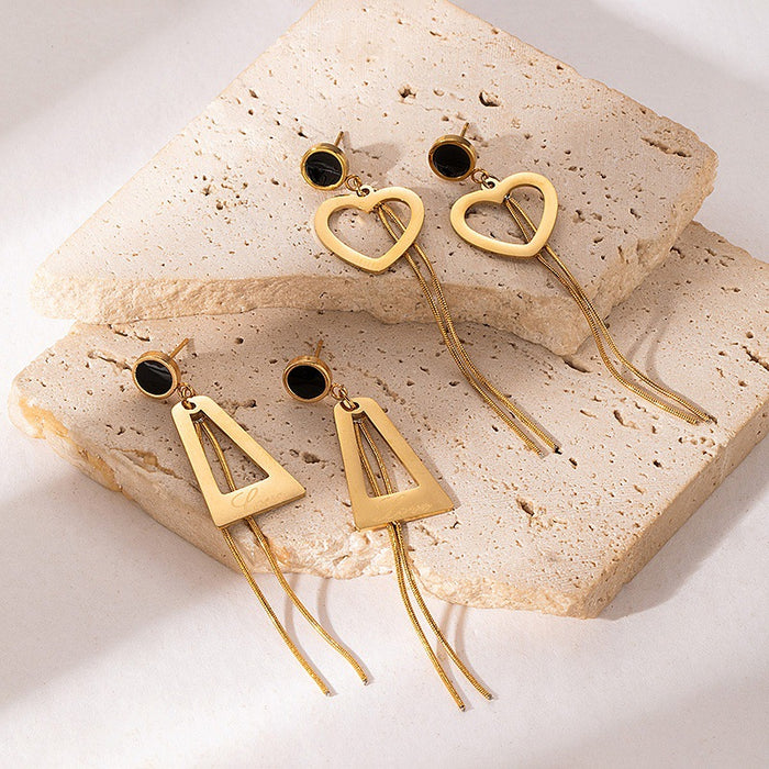 Wholesale Light luxury gilded pendant with tassel stainless steel earrings, high-end gold long earrings, earrings