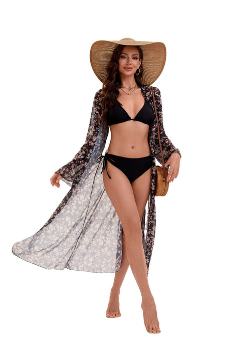 Wholesale Bikini floral cardigan three piece set sunscreen beach swimsuit