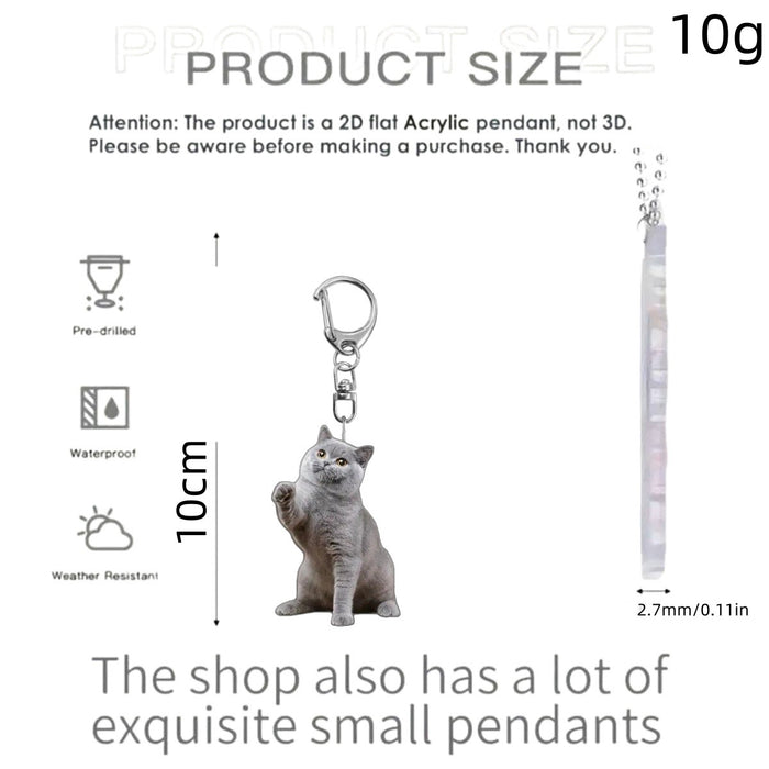 Wholesale 2pcs/set Cat Wave Keychain Acrylic Flat  Pendant with Lobster Buckle